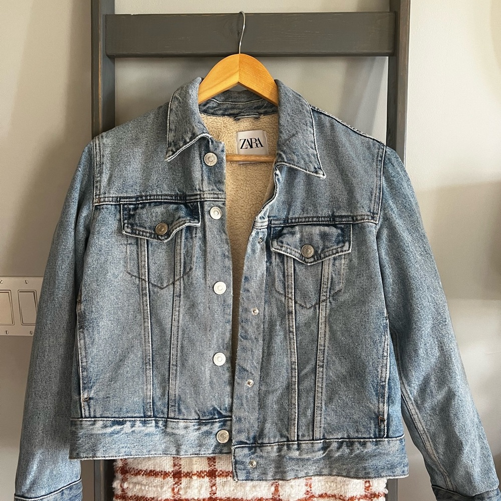 Zara Blue Denim Jacket with Cream Lining